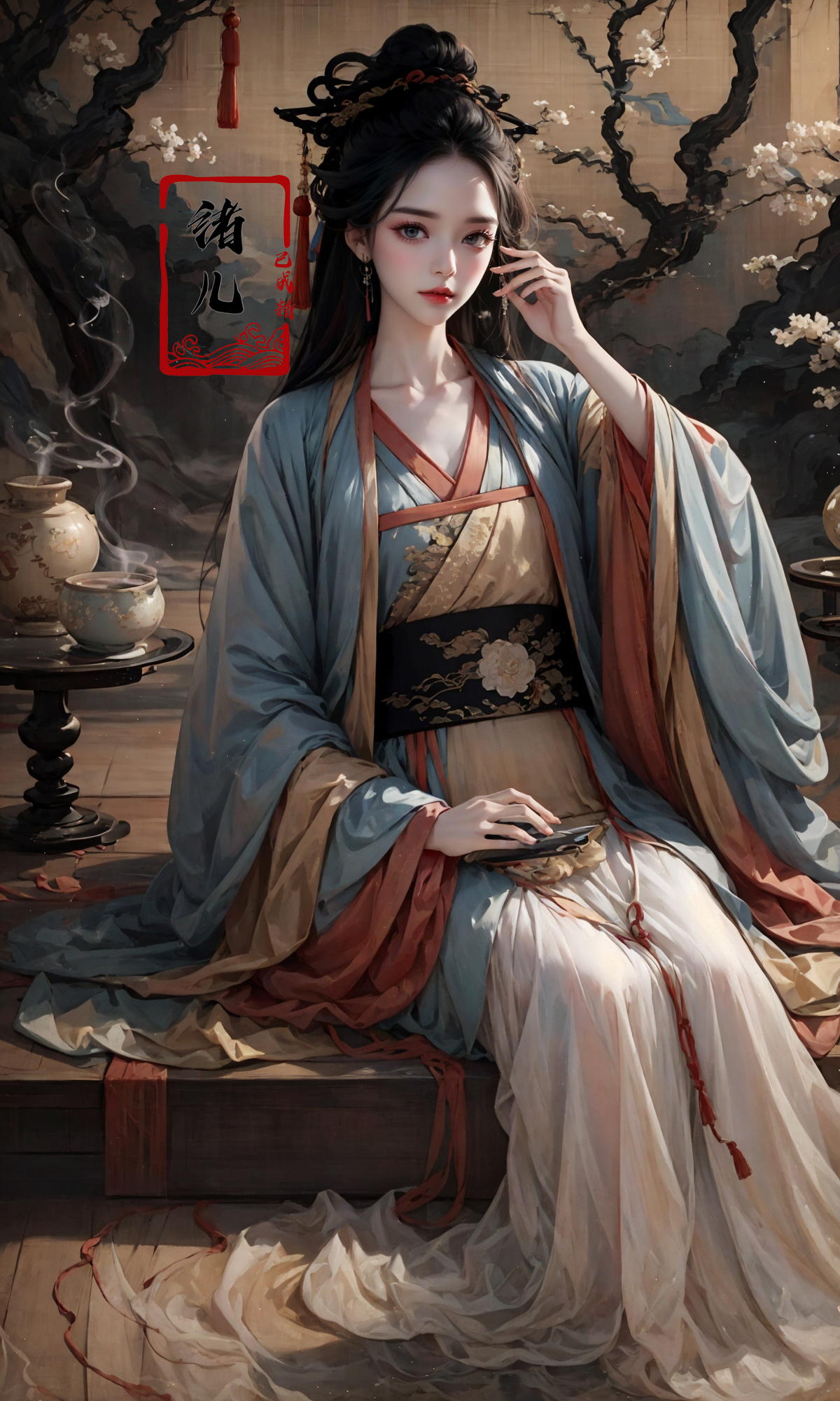 606247209521969480-3882174457-(masterpiece,best quality,realistic),(smoke，Smoke surround_1.1)，_hanfu,chinese_clothes,long_sleeves,1girl,solo,black_hair,hair_o.jpg